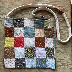 Handmade Vintage Quilt Upcycled Crossbody Tote Bag Cottagecore